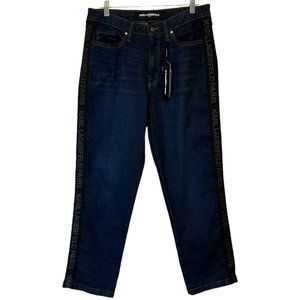 Karl Lagerfeld Paris Women's Straight Leg Logo Taping Mid Rise Jean